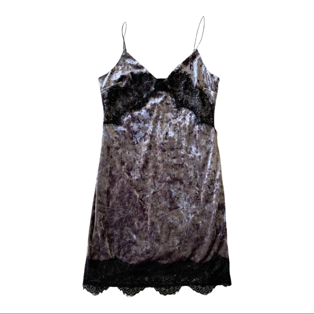 Topshop Lace Trim Crushed Velvet Slip Dress Size 6